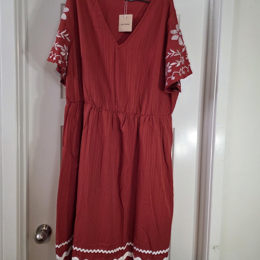 BloomChic Red Dress with White Accents